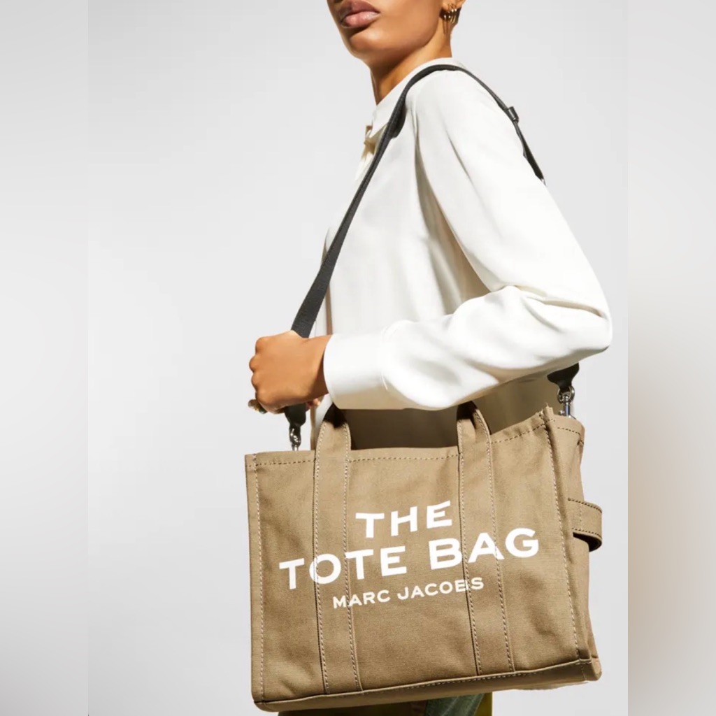 Marc Jacobs Khaki Canvas Tote With White Logo
